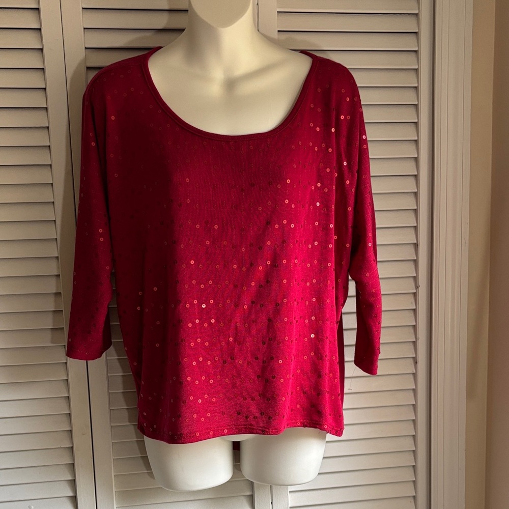 Almost Famous Red Sequin Long Sleeve Top